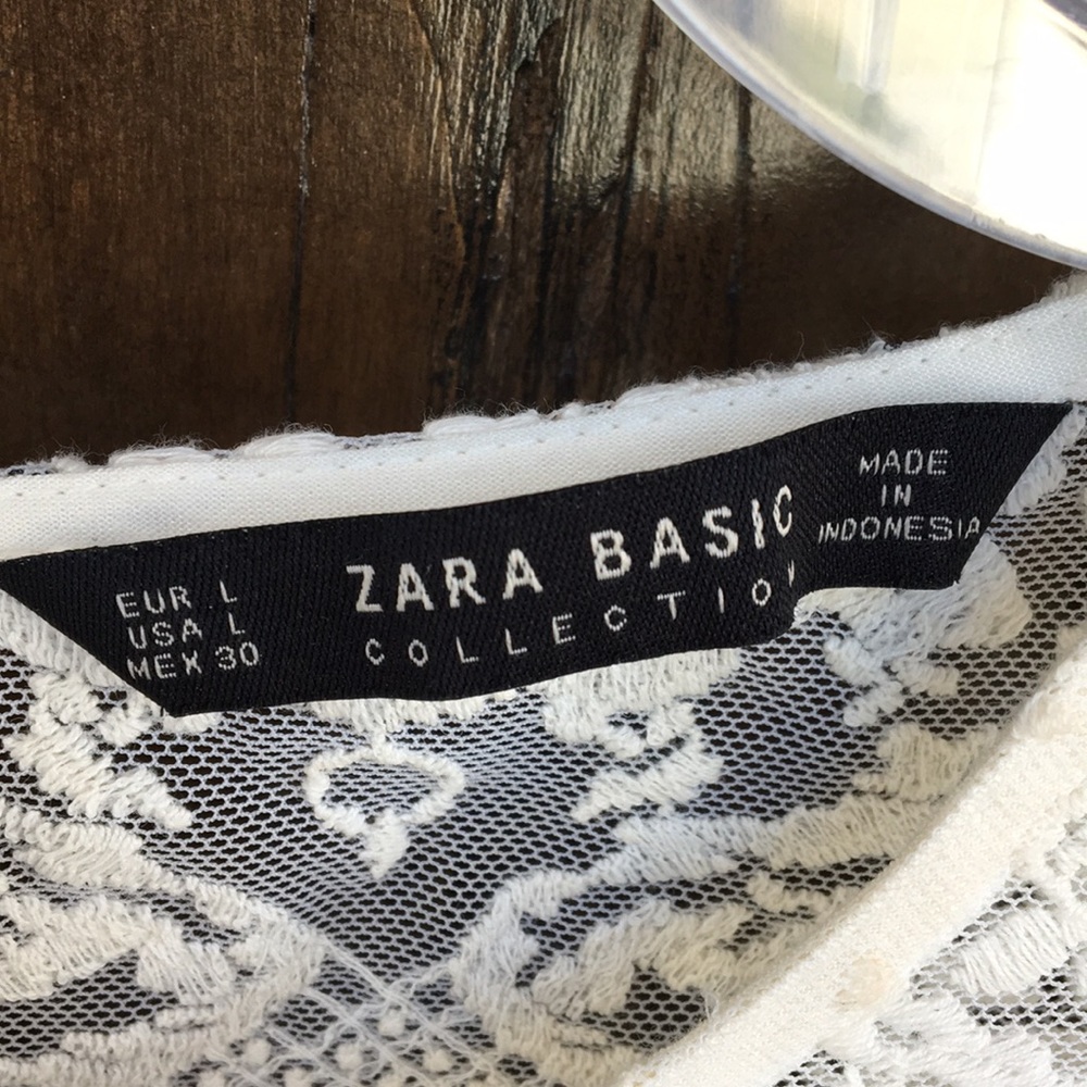 Zara Ivory Lace Ruffle Crop Top Blouse L - Picture 8 of 8